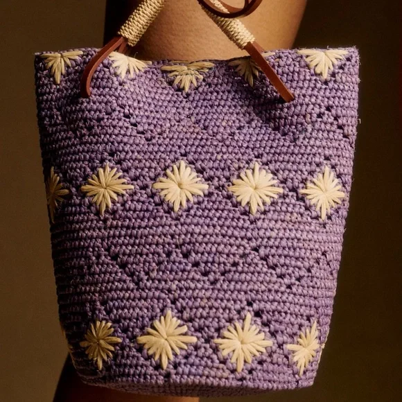 Sezane Purple and Cream Tote Bag - Picture 2 of 5